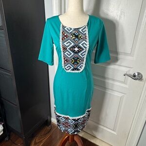 NWOT Midi Turquoise Stretch Dress - L